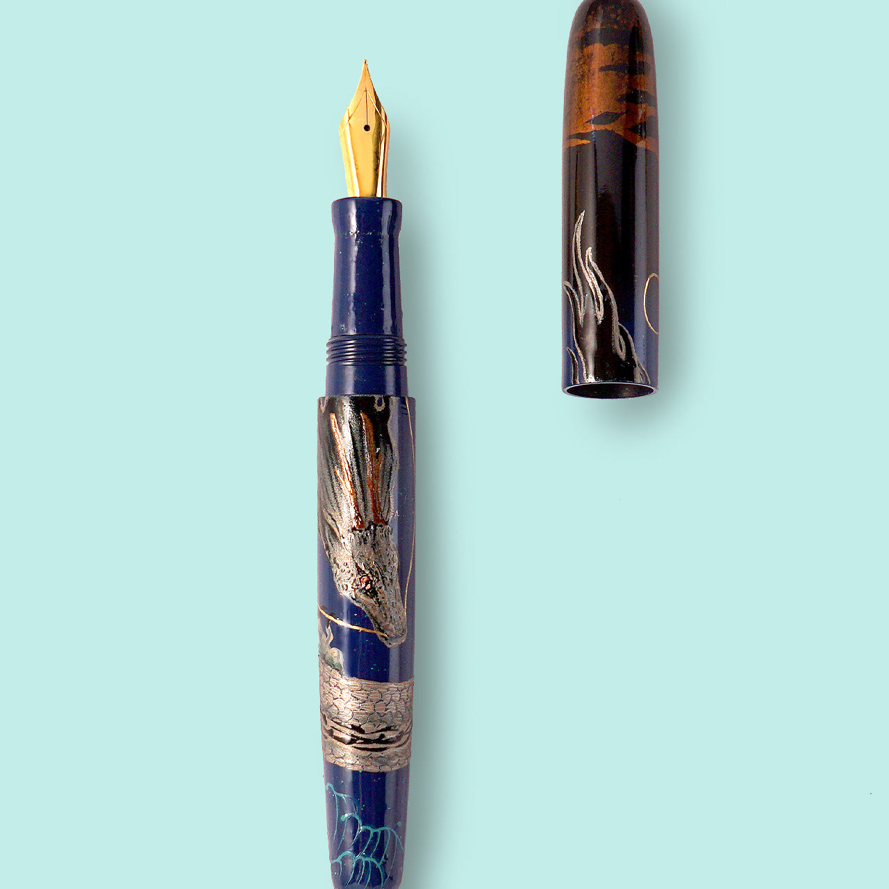 seY   蒔絵  makie fountain pen  /The Blue Dragon with Golden Eyes(M22)