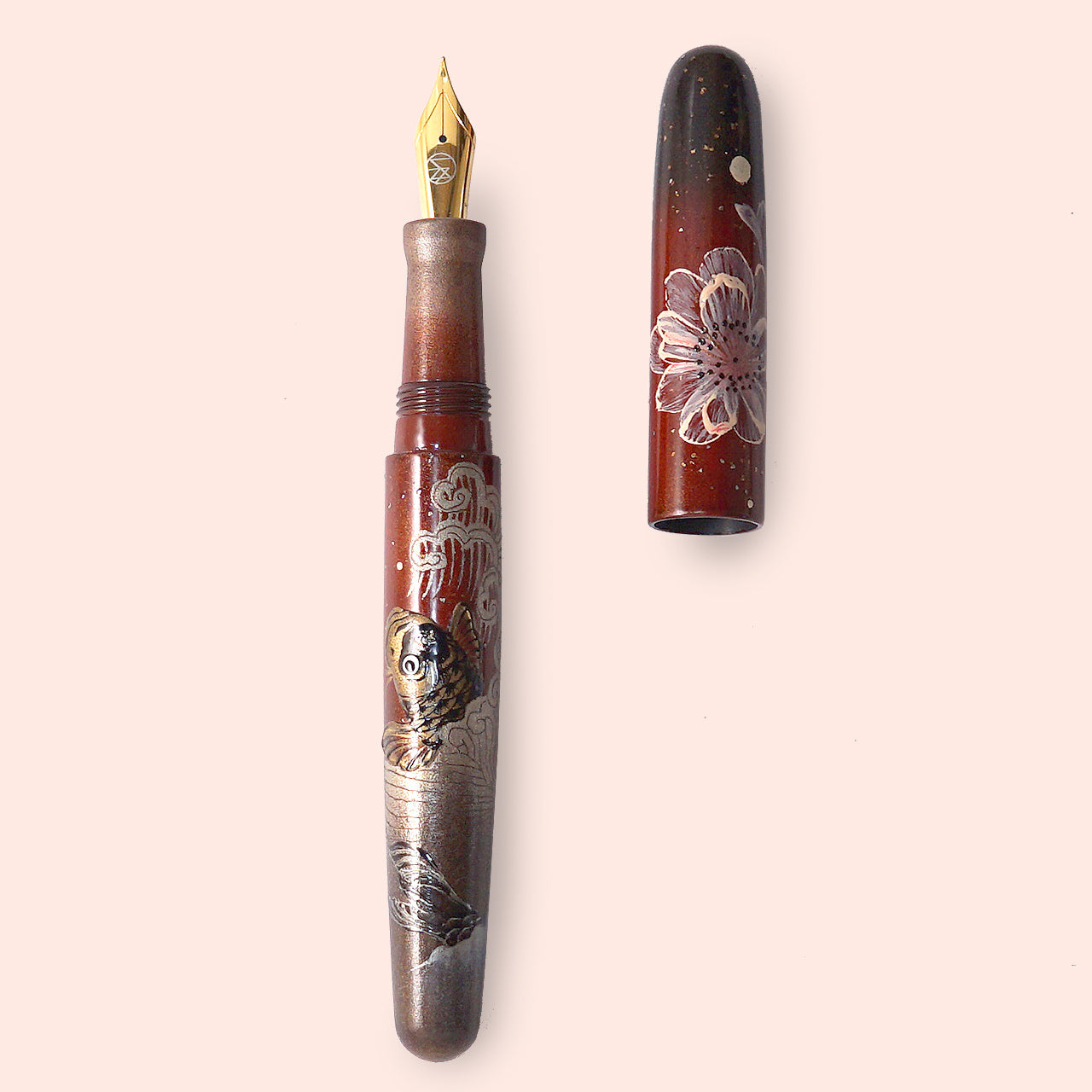 seY 蒔絵 Maki-e Fountain Pen / Koi Dancing Under Cherry Blossoms (M13)