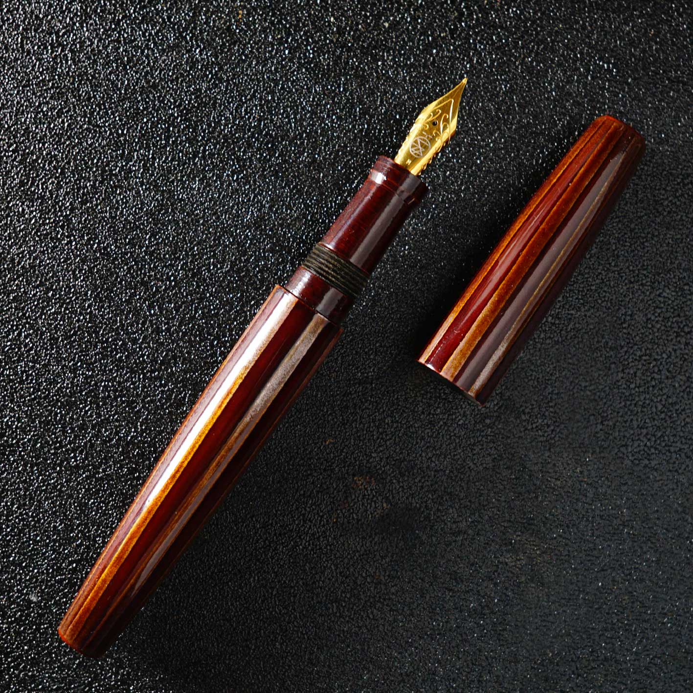 seY   溜塗  錫縞  tamenuri stripe fountain pen  万年筆 (CS005)