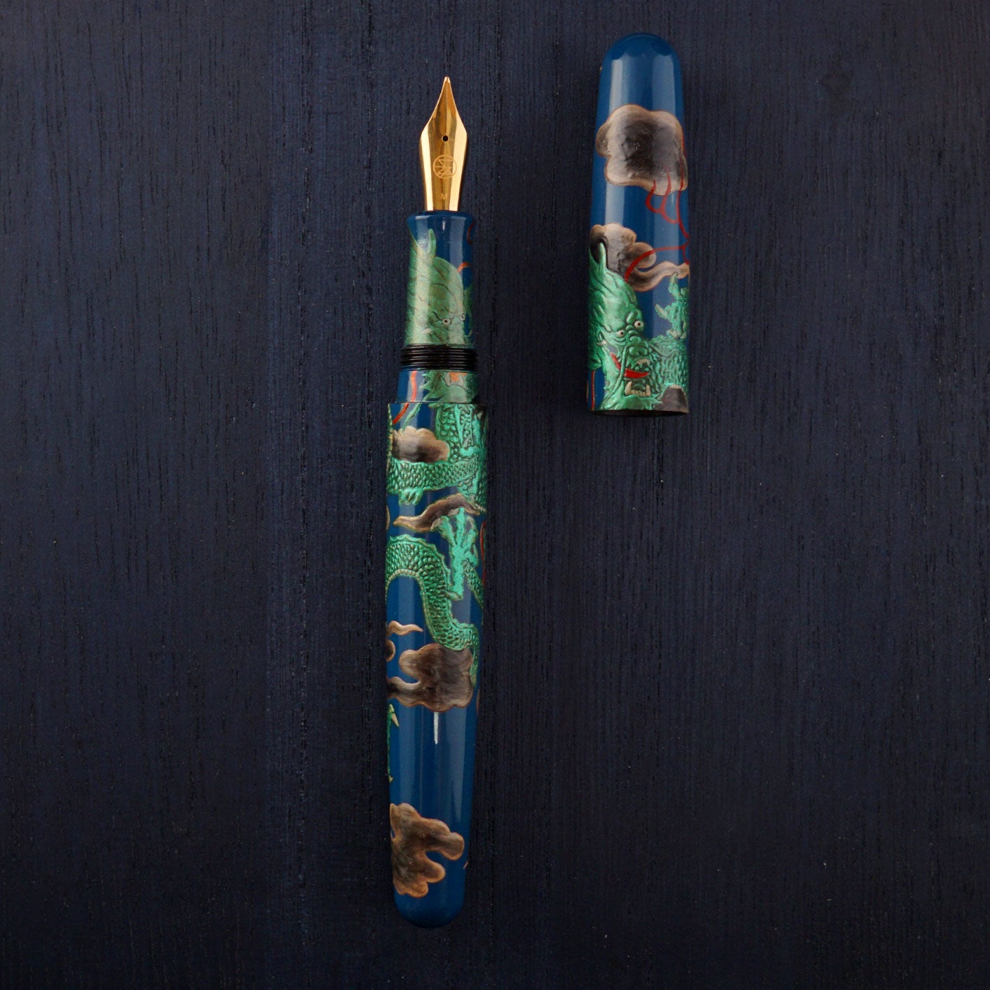 seY   蒔絵  makie fountain pen  /green dragon  万年筆　（M16）